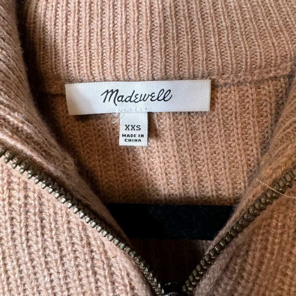 Madewell Women’s Quarter Zip Tan Merino Wool Blend Sweater Size XXS - Picture 2 of 6